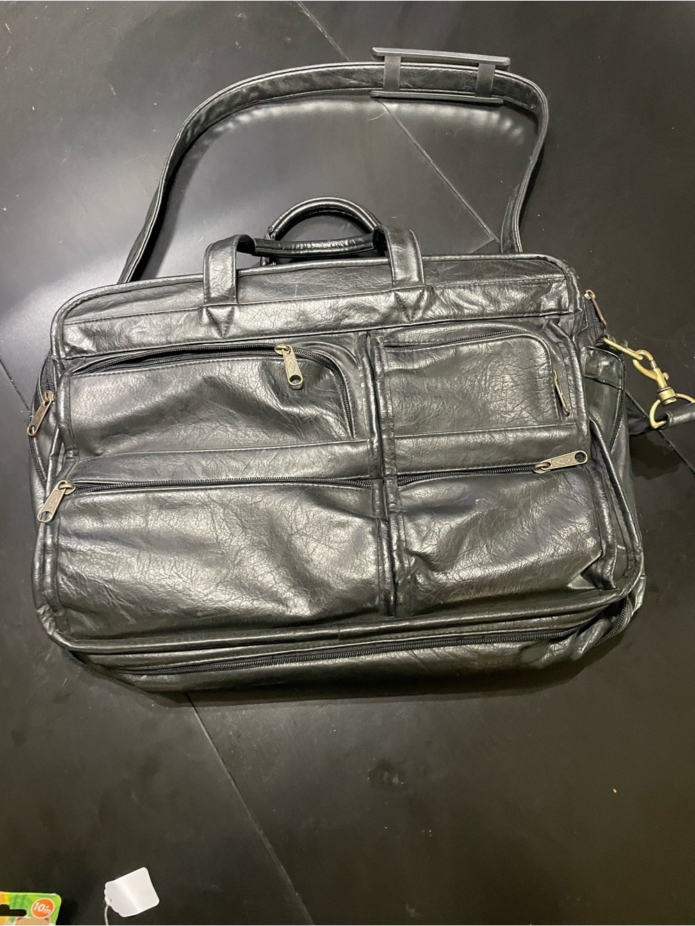 Vintage Black Leather Travel Messenger CarryOn Bag laptop computer luggage